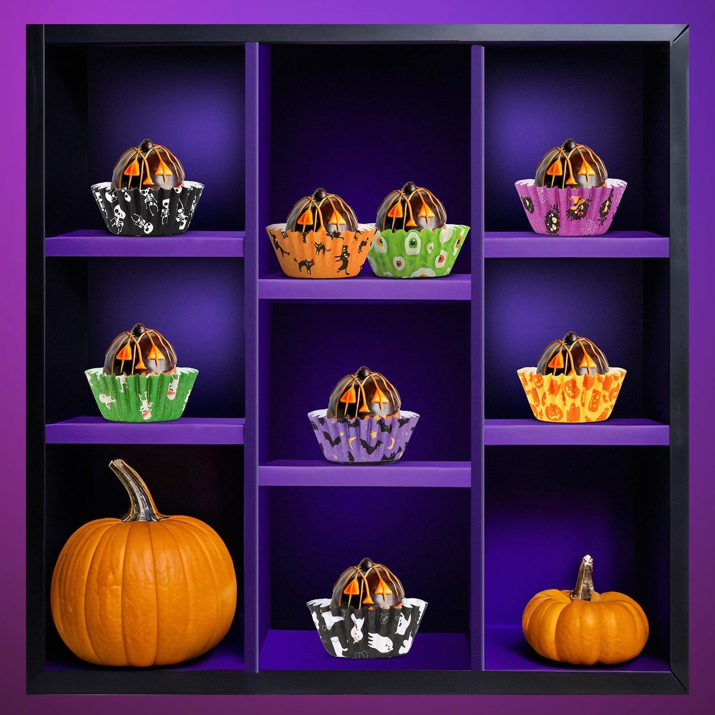 AUGSUN 800pcs Halloween Mini Cupcake Liners Paper Cups Ghost Pumpkin Spider Mini Muffin Liners for Halloween Party Candy Cupcake Decorations Supplies(8 Designs)