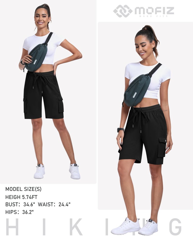 MoFiz Cargo Shorts for Women Quick Dry Athletic Shorts Lightweight Running Summer Hiking Shorts with Pockets Black XL