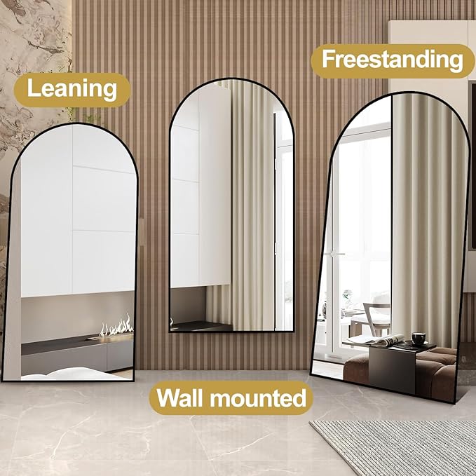 Full Length Mirror, Oversized 81"x41" Arched-Top Floor Mirror, Free Standing Mirrors, Modern Full Body Mirrors with Aluminum Alloy Frame for Bedroom,Living Room, Black