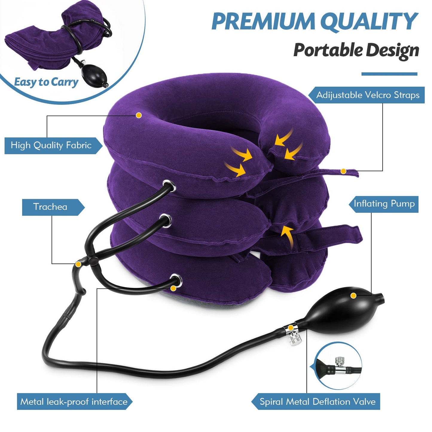 Jaximy Neck Stretcher, Neck Traction Device, Cervical Traction Device, Neck Pain Relief, Adjustable Inflatable Neck Brace & Neck Stretcher Cervical Traction, Neck Decompression Home Use (Purple)