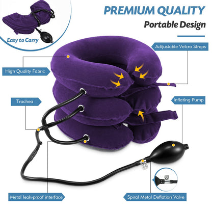Jaximy Neck Stretcher, Neck Traction Device, Cervical Traction Device, Neck Pain Relief, Adjustable Inflatable Neck Brace & Neck Stretcher Cervical Traction, Neck Decompression Home Use (Purple)