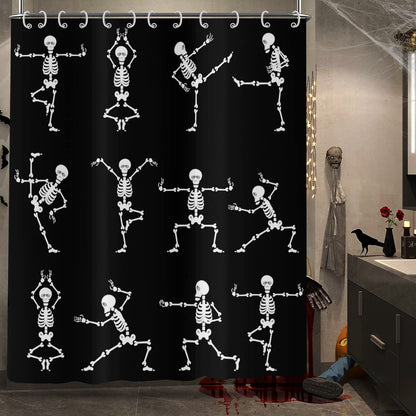 GCIREC Halloween Shower Curtain, Cartoon Funny Skull Skeleton Dancing Bathroom Curtain Halloween Party Retro Bath Curtain Waterproof Fabric Machine Washable with 12 Hooks, 72"X72"