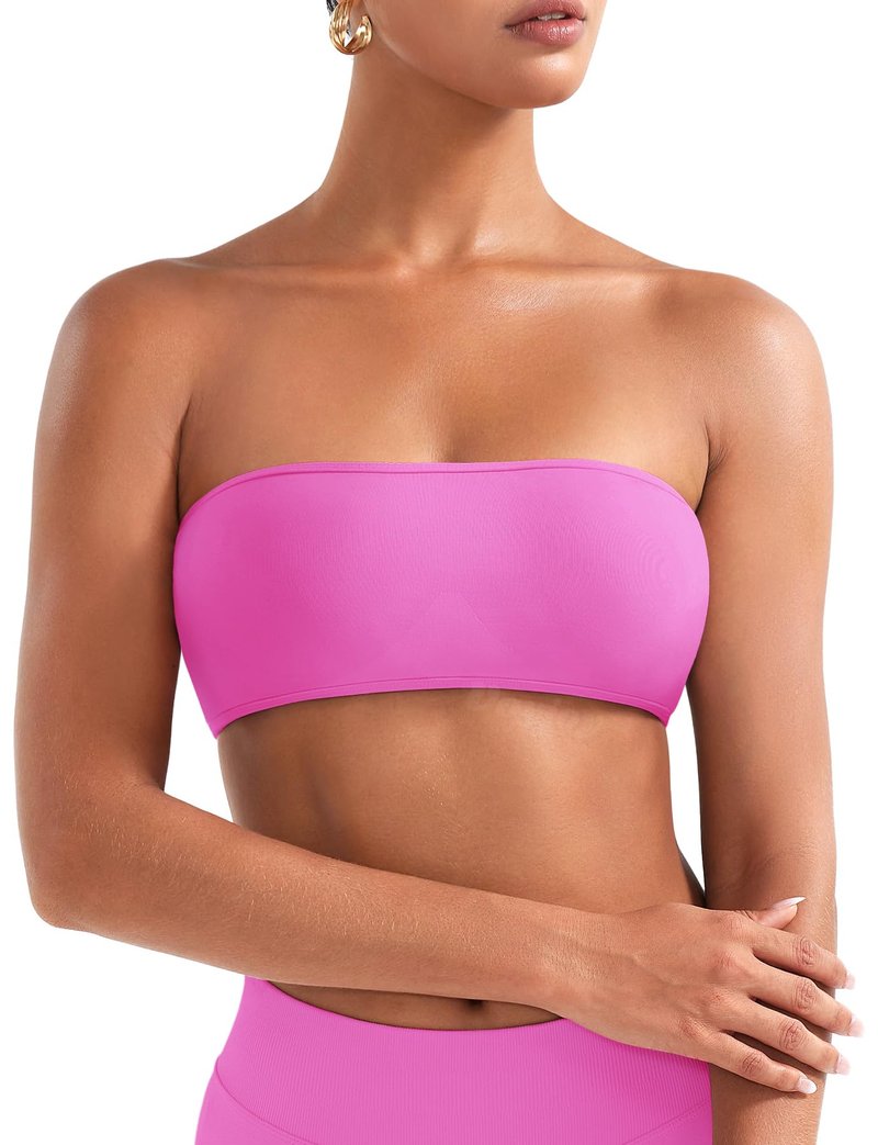 VOYJOY Impact Backless Bandeau Bra Workout Strapless Basic Tank Top Adjustable Back Bandeau Shirts Summer Going Out Tops