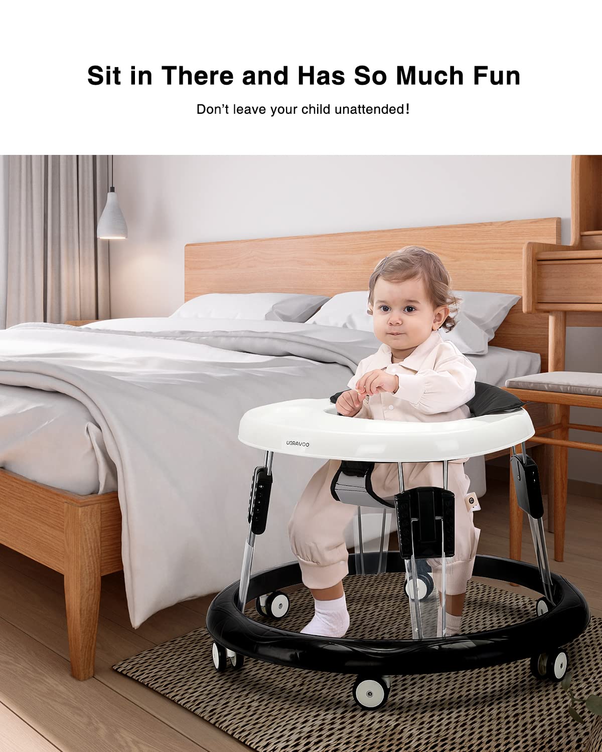 UBRAVOO Adjustable Baby Walker, Walkers for Baby with Universal Wheels, Height Adjustable, Folding & Compact Walker for Girls Boys 6-18 Months, Flax Grey