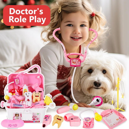 HERSITY Kids Doctors Kit Toy Medical Playset Nurses Costume Role Play Dentist Set with Carry Case Gifts for 3 4 5 6 Years Old Girls