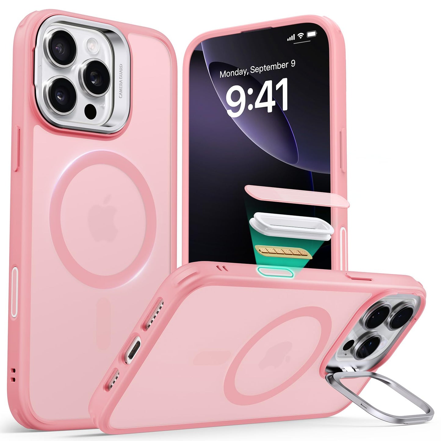 ESR Silicone Case for iPhone 17, Built-in Camera Stash Stand Compatible with MagSafe, Military-Grade Drop Protection Magnetic Phone Case for iPhone 17, Cloud Series, Rosy Pink