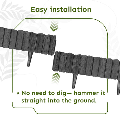 GARDENIX Anthracite Lawn Edging - 2.3m/7.4ft Flexible Garden Edging for Flower Beds, Lawn, Patio & Pavement - Easy Install border, No Digging, Weather-Resistant Plastic, Wood Effect Garden Fence