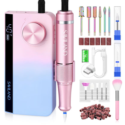 SAVILAND Electric Nail Drill Professional: 40000RPM Upgrad Nail Drill Kit 2025 Beautiful Gradient Sunset Color Scheme Nail D rill Machine Portable Nail File & Buffers Salon Use Manicure Pedicure