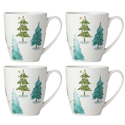 Lenox 880069 Balsam Lane 4-Piece Mug Set, Christmas Drinkware, Holiday Hosting