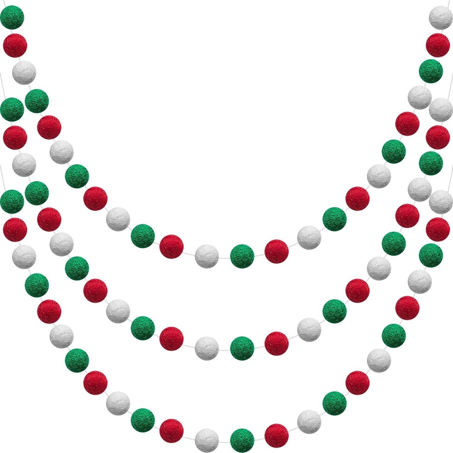 WILLBOND 3 Pieces Wool Felt Rainbow Ball Garland Colorful Pom Pom 6.5 ft Long 24 Ball Garland for Easter Mardi Gras Classroom Halloween Thanksgiving Xmas (Red,White,Green)