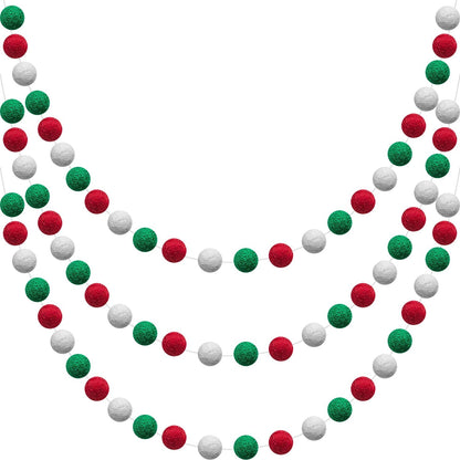 WILLBOND 3 Pieces Wool Felt Rainbow Ball Garland Colorful Pom Pom 6.5 ft Long 24 Ball Garland for Easter Mardi Gras Classroom Halloween Thanksgiving Xmas (Red,White,Green)