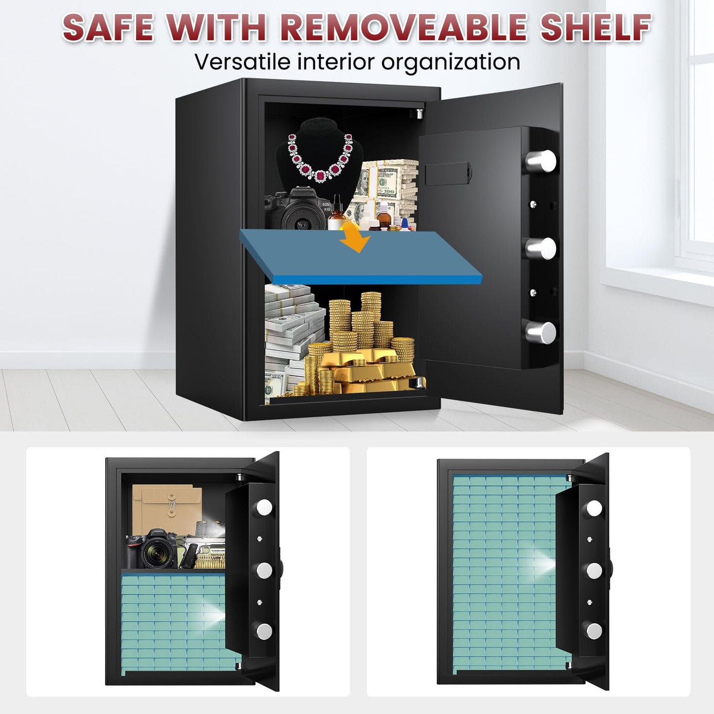 3.5 Cu ft Large Fireproof Safe, Safe Box Fireproof Waterproof, Digital Security Home Safes With Programmable Keypad & Removable Shelf, Fire Proof Safes for Home Document Money Firearm Valuables