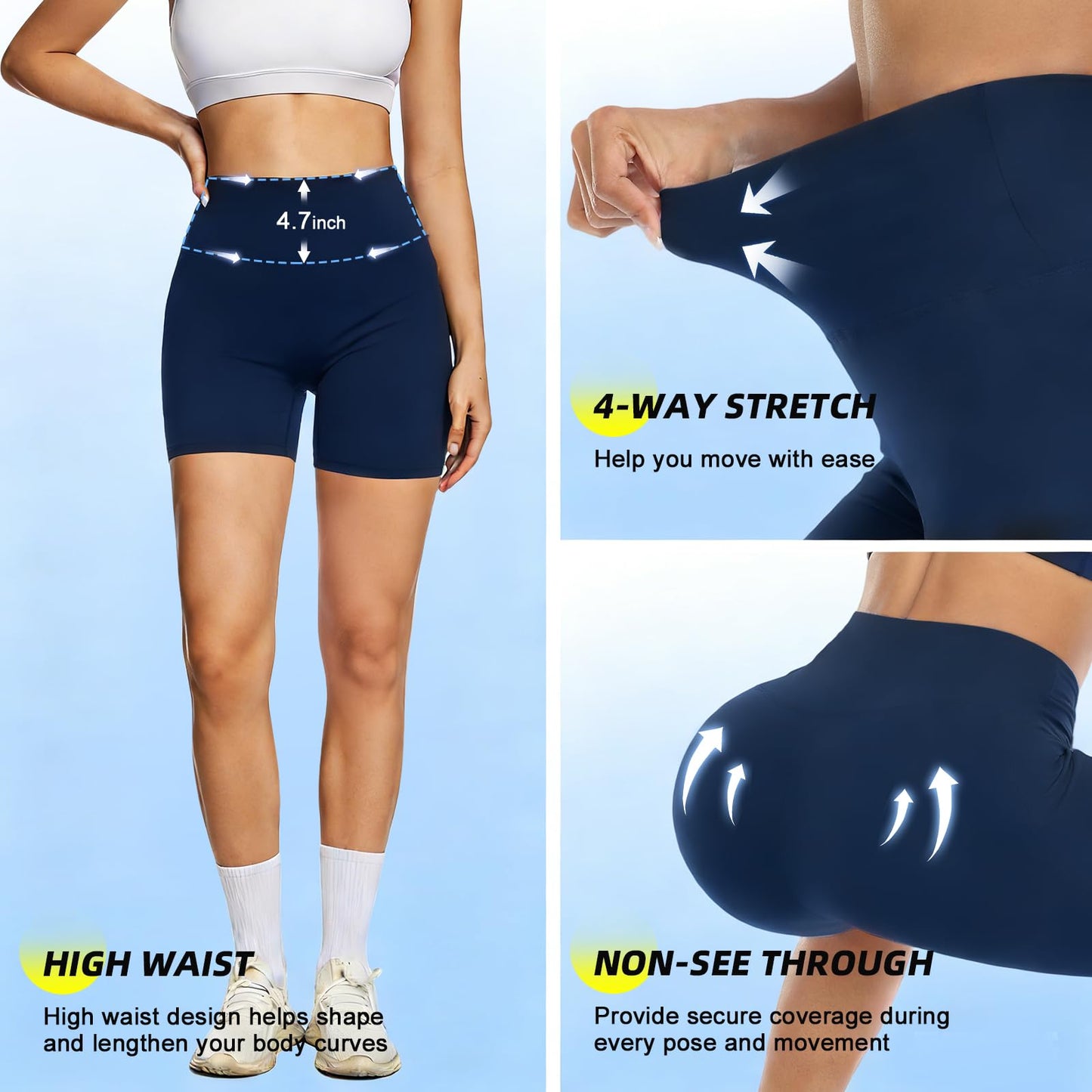 FULLSOFT High Waisted Biker Shorts for Women-5" Tummy Control Fitness Athletic Workout Running Yoga Gym Soft Shorts (Navy Blue 4X-Large)