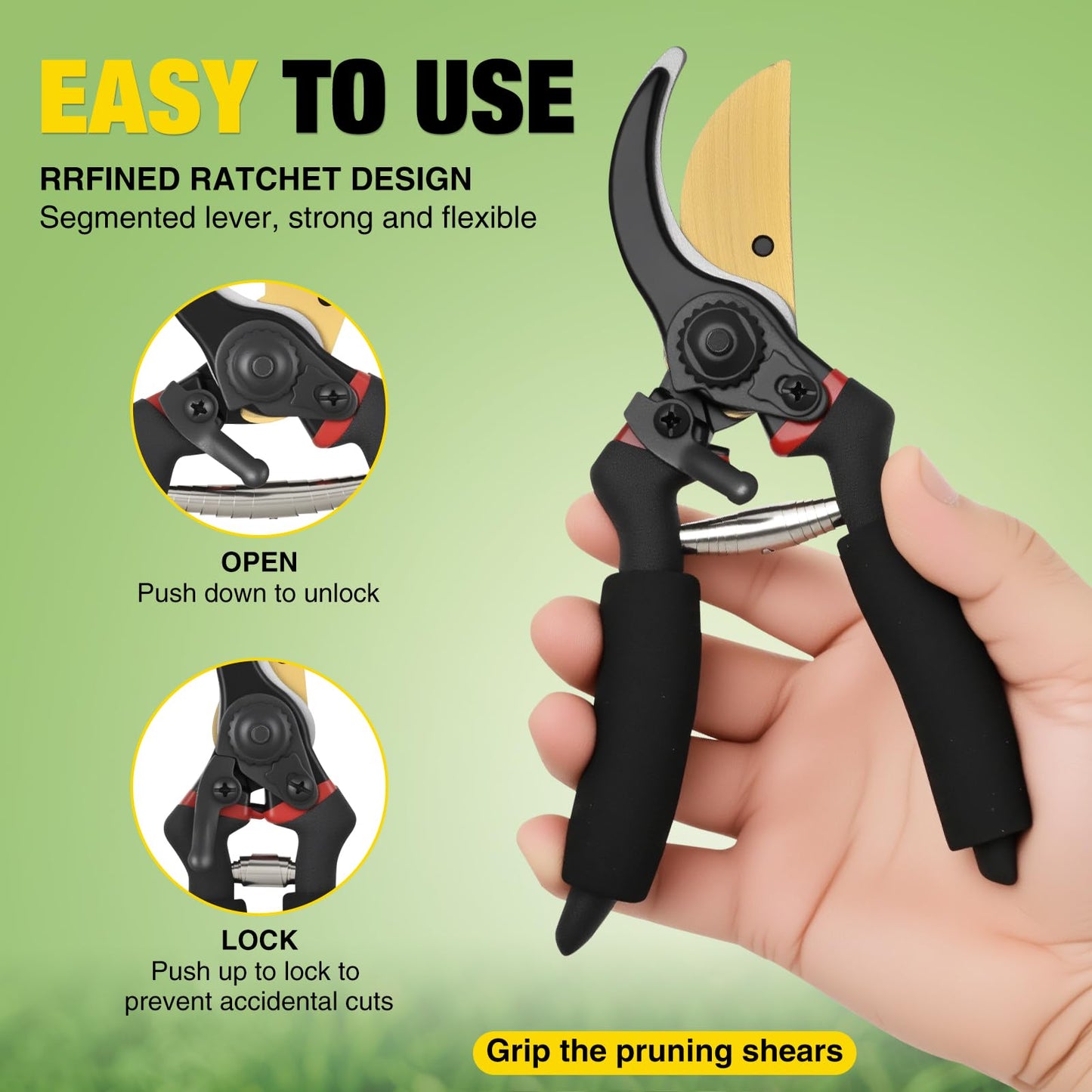 Yesker Pruning Shears for Gardening 8" Professional Bypass Garden Scissors Yard Clippers with Sharp Carbon Steel Blade Heavy Duty Hand Pruners for Branch Flower Plant Trimming Cutting Gardening Tools
