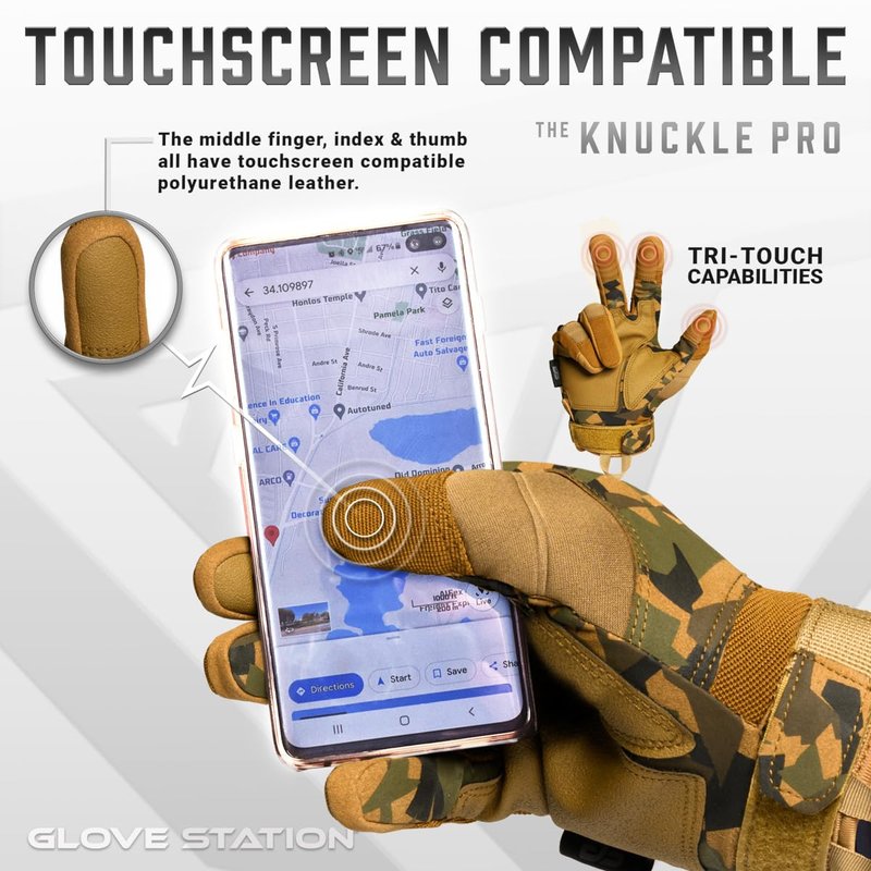 Glove Station Gloves for Men – Touchscreen Utility Gear with Hard Knuckle Protection Used in Motorcycle, Airsoft, & Outdoor Work Camouflage - Hard Knuckle X-Large