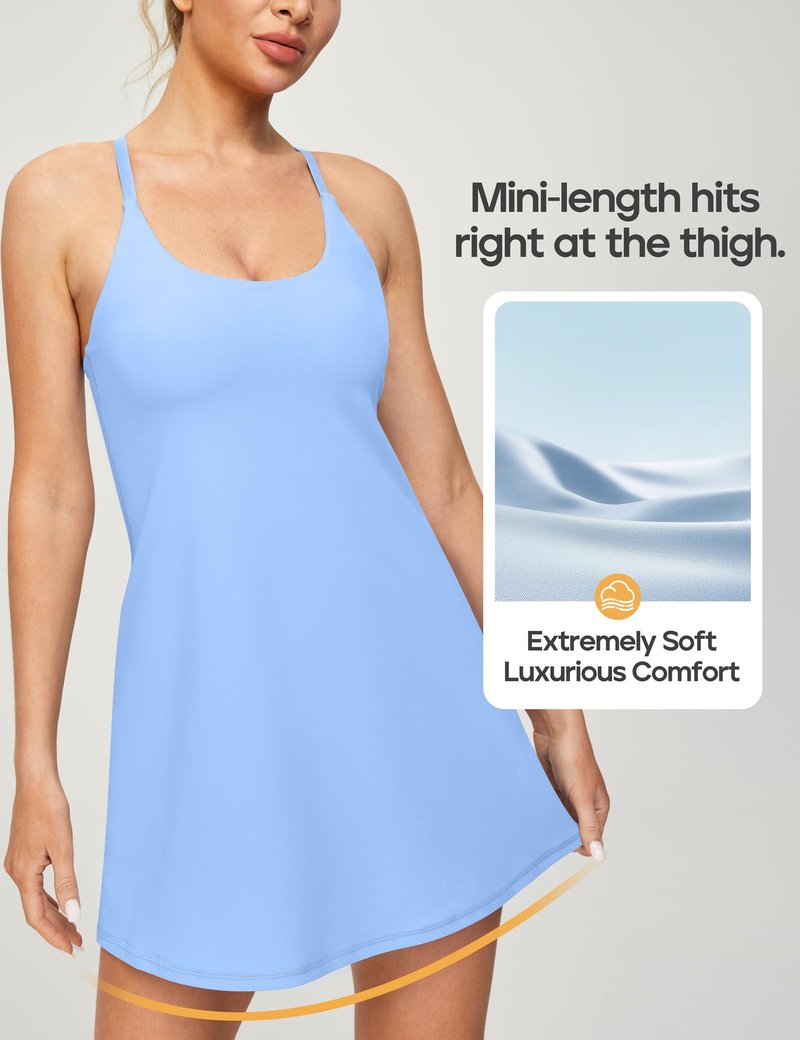 Heathyoga Womens Athletic Dress Easy Peasy Tennis Dress with Shorts Underneath Workout Active Golf Dresses for Women Light Blue XXL