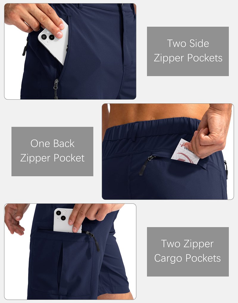 Pudolla Men's Hiking Cargo Shorts 9" Lightweight Outdoor Work Shorts for Men Travel Golf Camping Casual with 5 Zipper Pockets(Navy X-Large)