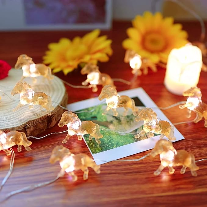 JASHIKA Horse Fairy String Lights Cute Pony Decorative Lights 20 LEDs Night Light 8.5ft Battery Operated with Remote for Bedroom Farmhouse Home Holiday Thanksgiving Decoration