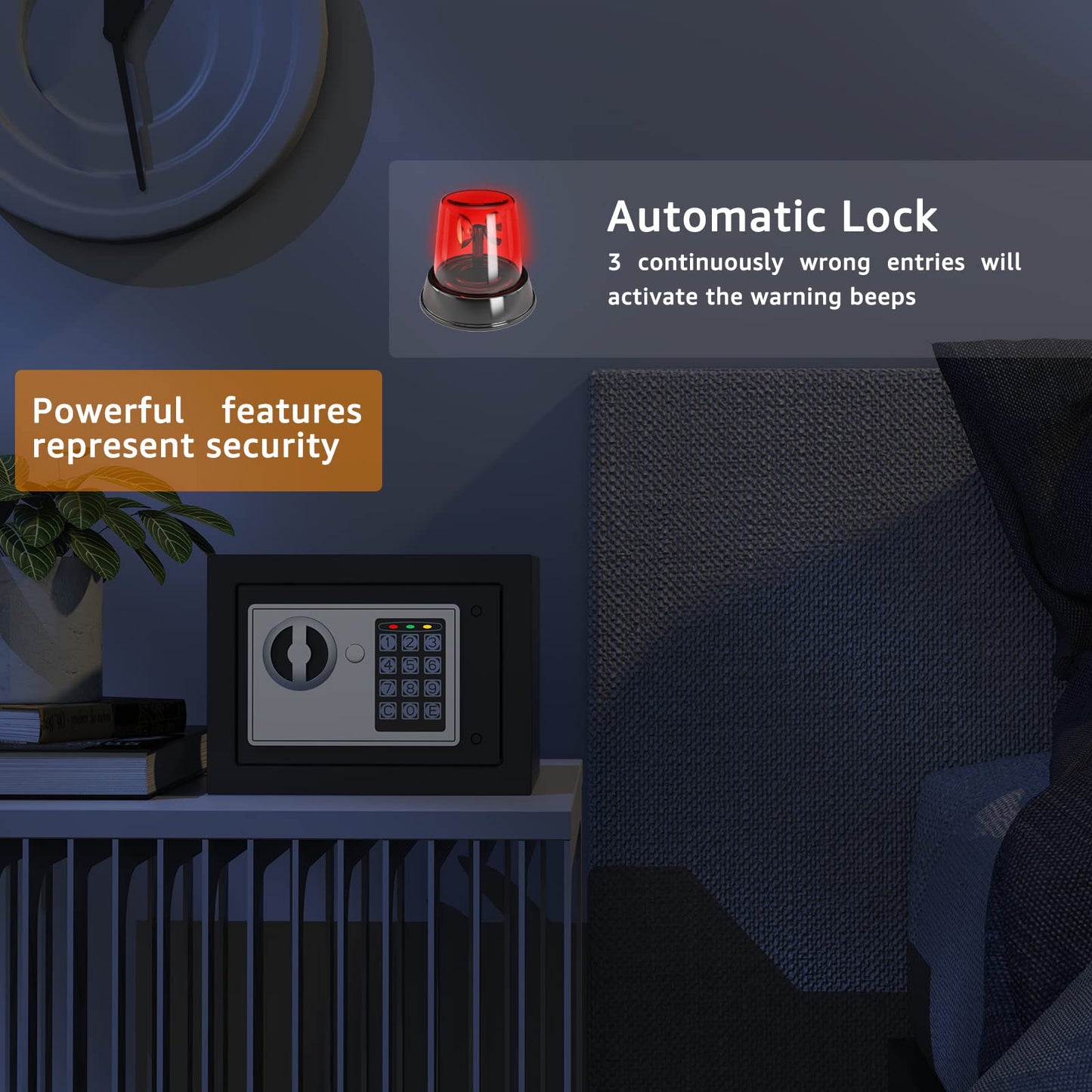 Goldenkey Small Safe with Keys&Code for Money Cash and Coin, Digital Mini Kids Safe Bank for Home, 6.69"D x 9.05"W x 6.69"H, 0.3 Cu.Ft.