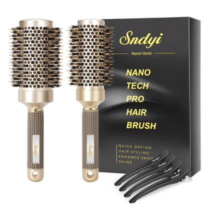 Round Brush for Blow Drying, Nano Thermal Ceramic & Ionic Tech Hair Brush with Boar Bristles, Professional Round Barrel Brush for Styling, Curling & Straightening by Sndyi (2.9 Inch, Barrel 1.7 Inch)