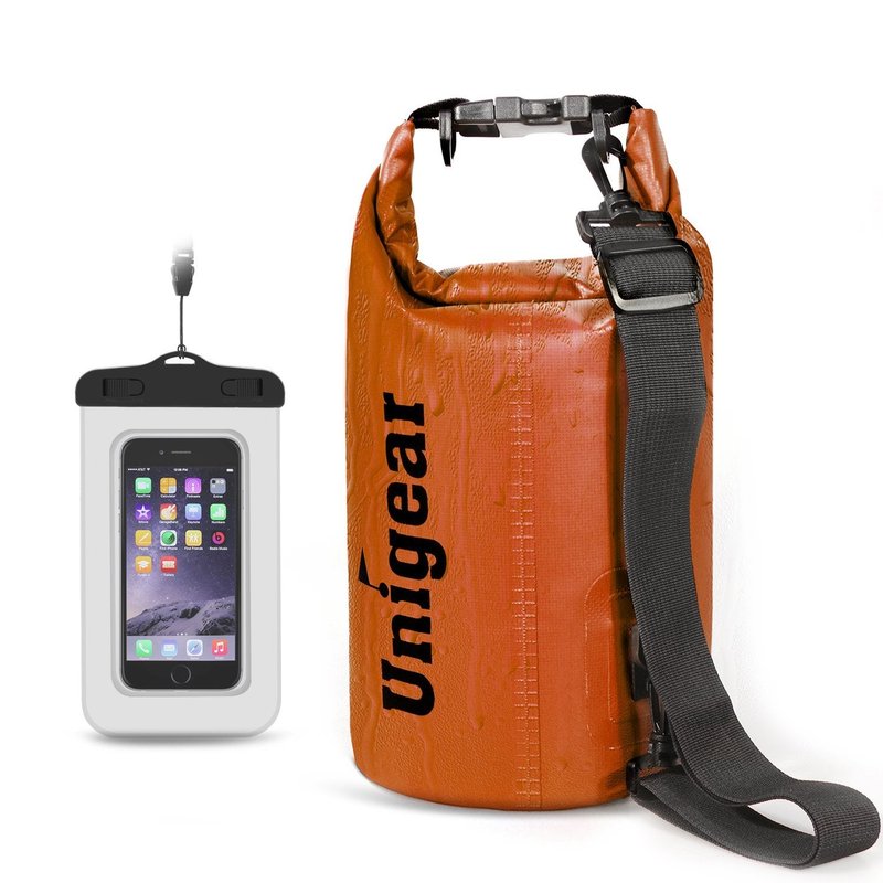 Unigear Dry Bag Waterproof, Floating and Lightweight Bags for Kayaking, Boating, Fishing, Swimming and Camping with Waterproof Phone Case (Orange, 5L)