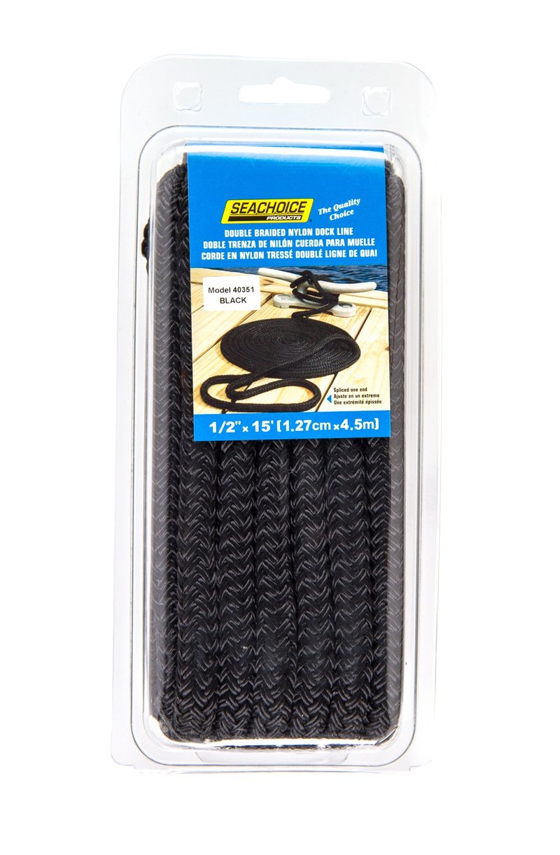 SEACHOICE Double-Braid Nylon Dock Line 1/2" x 15' 40351 Black