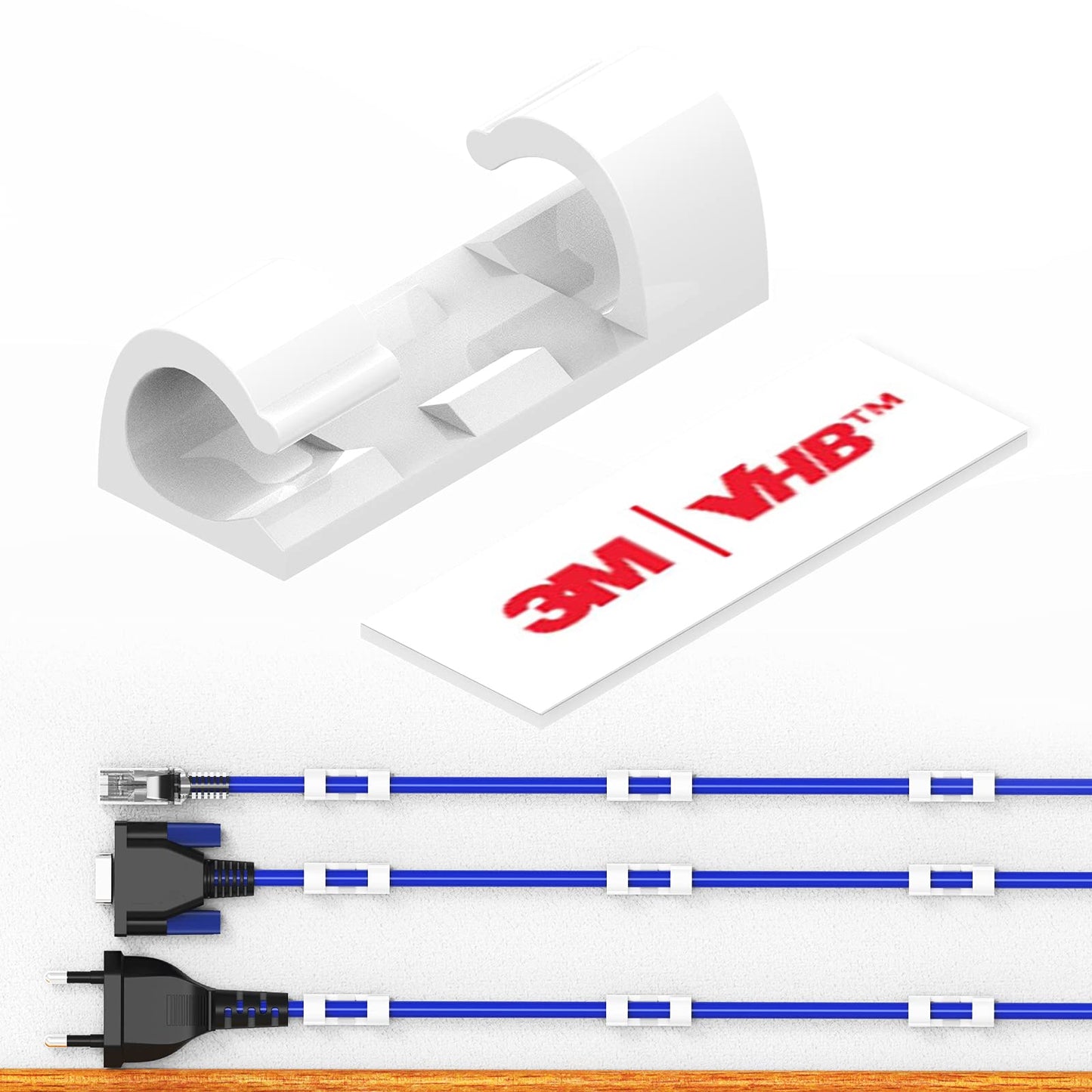 Cable Clips with Strong Self-Adhesive, XIAOXI Cord Organizer Cable Management Organizing Cords Wire for Car, Home and Office - 20 Pcs (White)