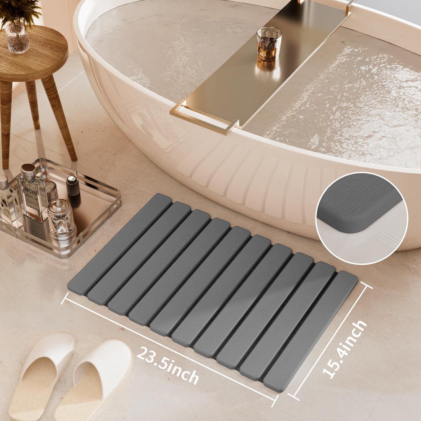 Foldable Stone Bath Mat, Quick Dry Stone Drying Mats for Bathroom, Super Absorbent Bath Stone Mat, Non Slip, Large Diatomaceous Earth Dish Drying Mats for Kitchen Counter 23.5 x 15.4in, Dark Gray