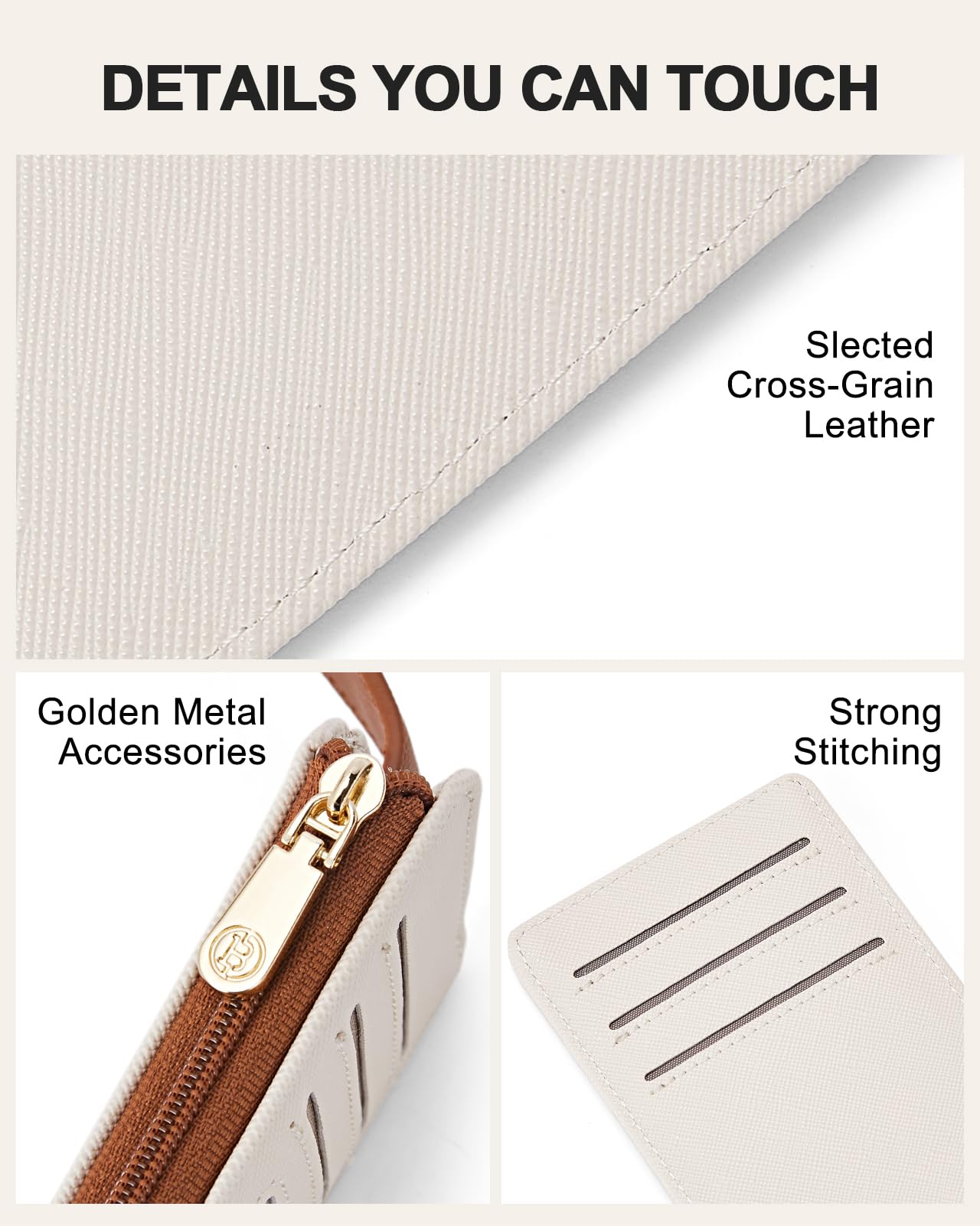 BOSTANTEN Slim Wallet Women RFID Blocking Card Holder Leather Bifold Wallet with Zipper Pocket Beige＆Brown