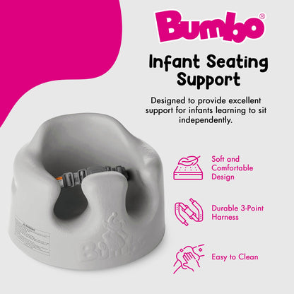 Bumbo Baby Infant Soft Foam Comfortable Support Wide Floor Seat with 3 Point Adjustable Harness for Ages 3 to 12 Months, Cool Grey