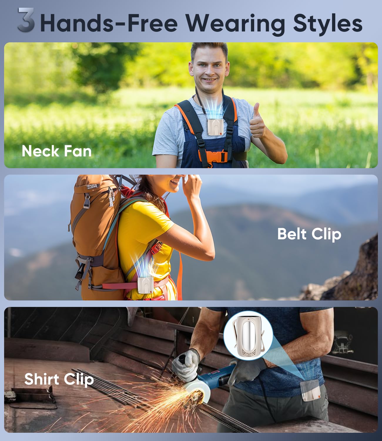 AI Portable Waist Fan, 6-Speed 16000RPM Strong Turbo Airflow, 40H Max Cooling Battery Powered Personal Fan Rechargeable, Hands-Free for Work, Outdoor, Travel, Gift for Women - Champagne