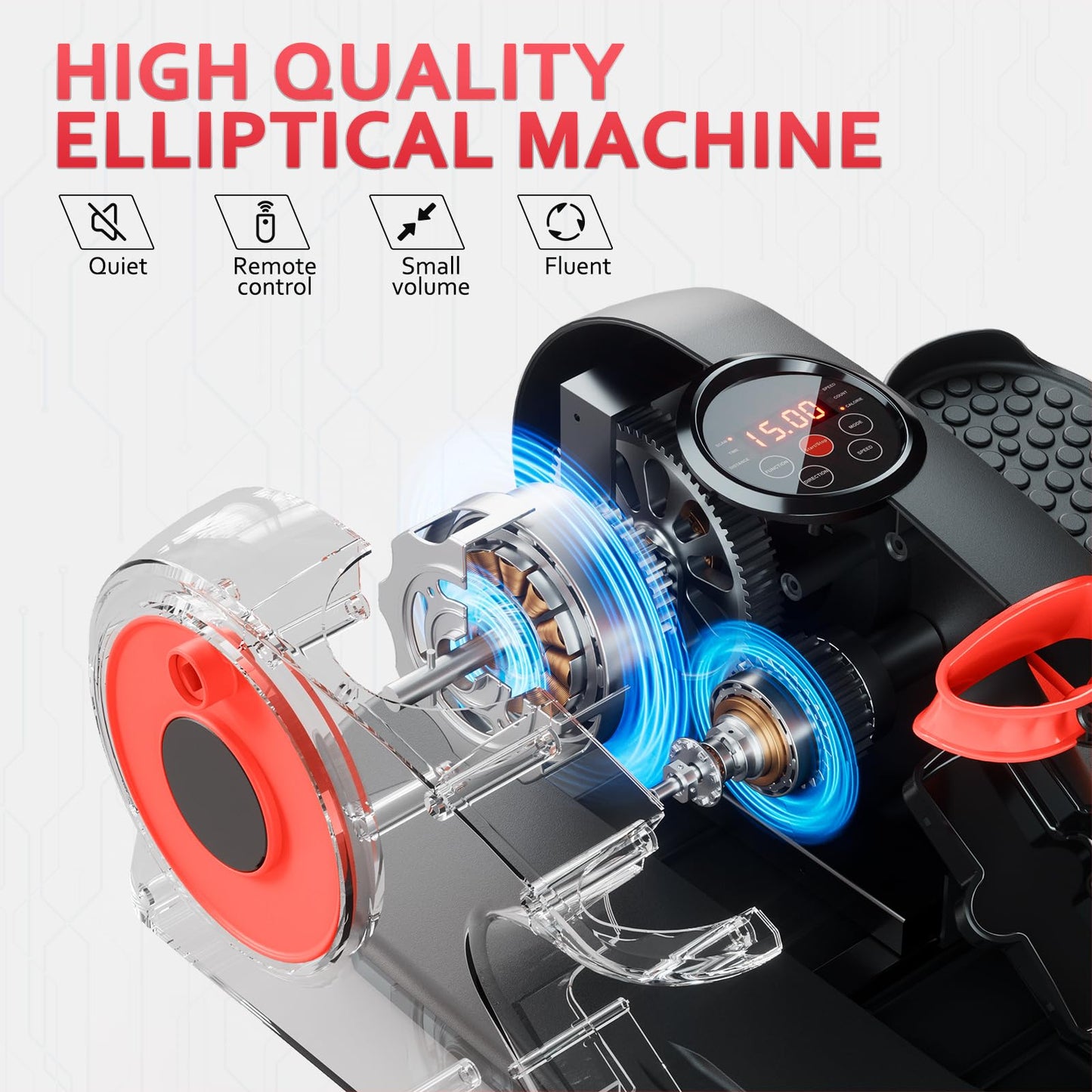 ARTHOOT Under Desk Elliptical Machine, Ellipse Exerciser as Seen on TV for Seniors with Remote Control & 12 Adjustable Speeds, Elliptical Machine for Home (Red)