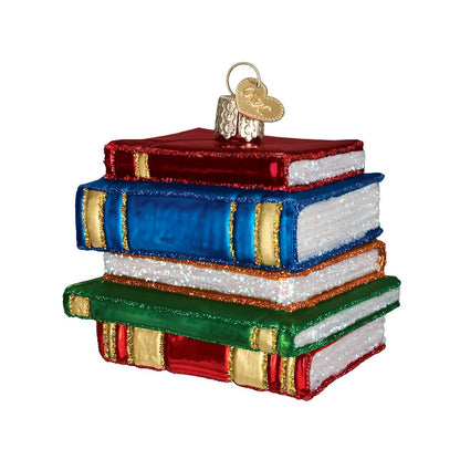 Old World Christmas Stack of Books Glass Blown Ornaments for Christmas Tree