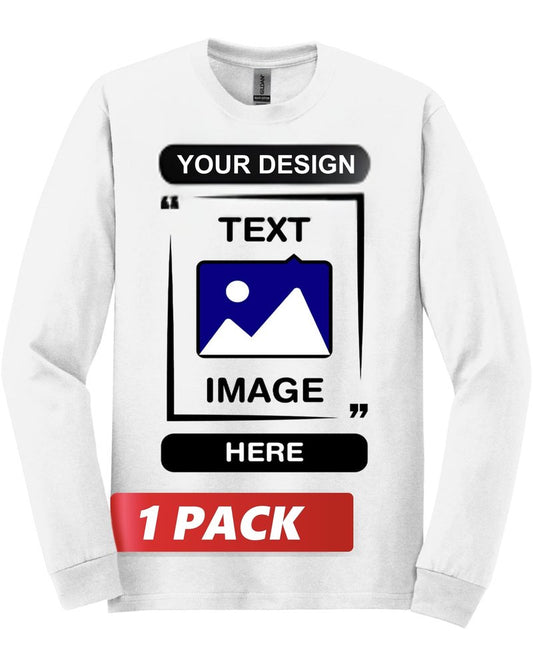 Gildan Custom Long Sleeve T-Shirts - Personalized Heavy Cotton Crewneck Tee Unisex Men Women Adult - Add Your Image, Text & Photo - Customized Long Sleeve Tee Shirts for Men, Women - XX-Large White