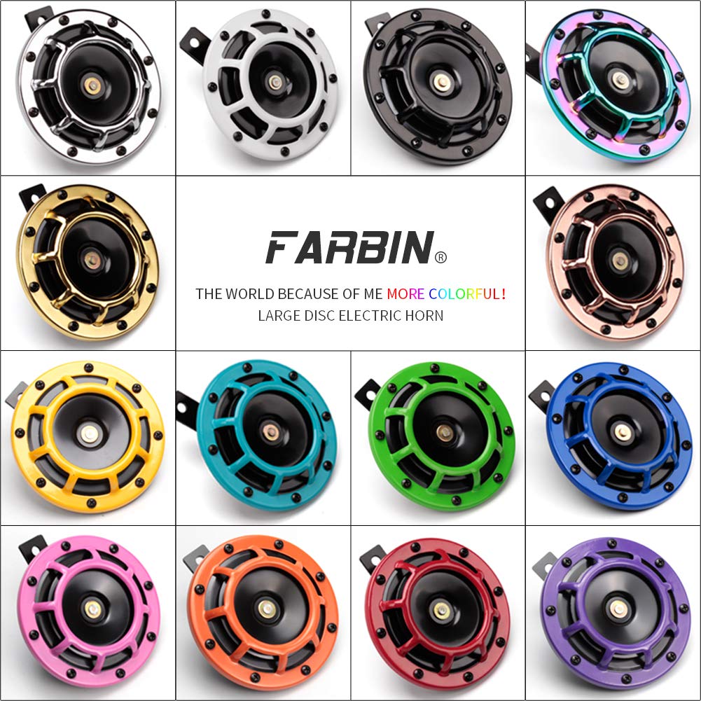 FARBIN Horns Loud Electric Car Horn Supertones 12V Horn High/Low Tone Twin Horns Kit (black)