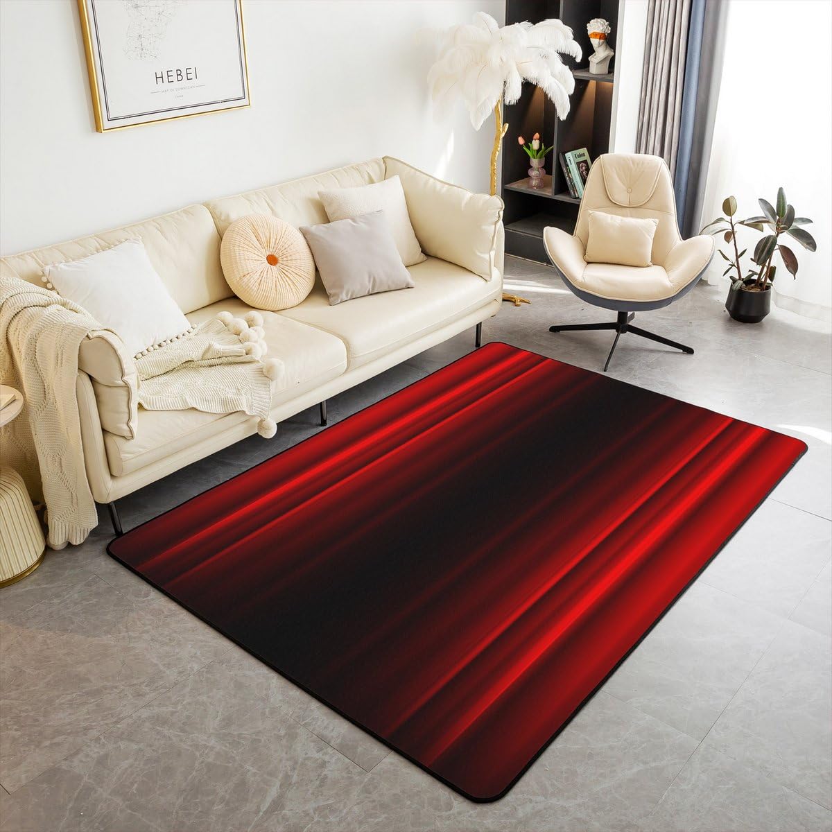 Erosebridal 3D Print Area Rug 4'11" x 3'3" Modern Living Room Rugs for Kids Boys Girls Ombre Abstract Glowing Art Gradient Decorative Carpet Red Black Non Slip Indoor Floor Mat
