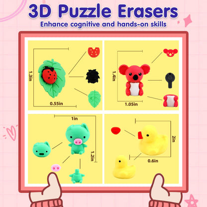 URSKYTOUS 34Pcs Animal Erasers Bulk Cute Desk Pets Kids Puzzle Erasers Take Apart Cool 3D Eraser Mini Pencil Eraser Fun Party Favors for School Supplies Classroom Rewards Easter Egg Fillers Gifts