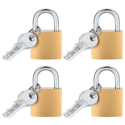 4 Pcs Small Keyed Padlocks with Keys, Pad Locks,Solid Brass Padlock with Key, Lockers Locks with Same Keys for Toolbox, Sheds, Storage Unit, Gym, Fence, Lockers Padlocks