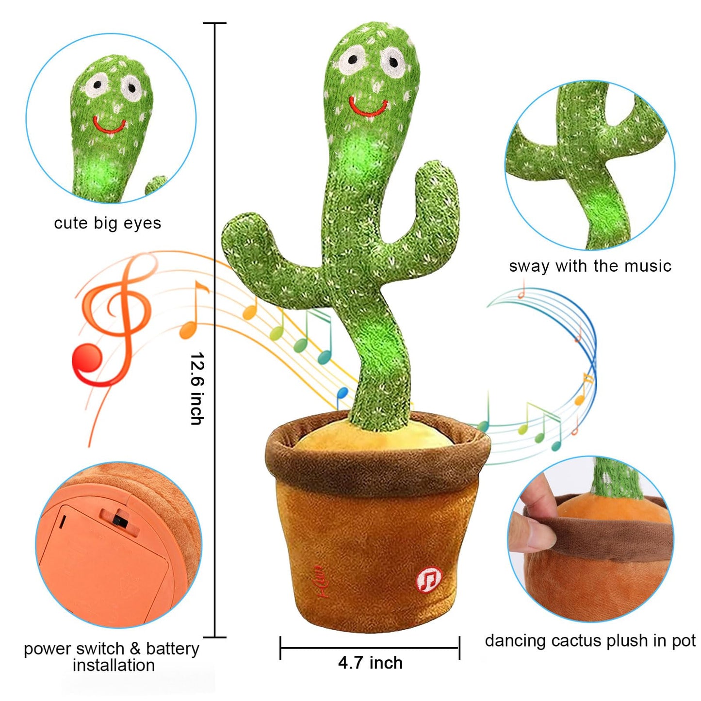 seOSTO Dancing Cactus Toy Repeat What You Say, Talking Cactus Toy Singing Cactus Mimic Toy Baby Toys for Year Old Boys Girls Kids Gifts, Baby Encourage Speech Toys