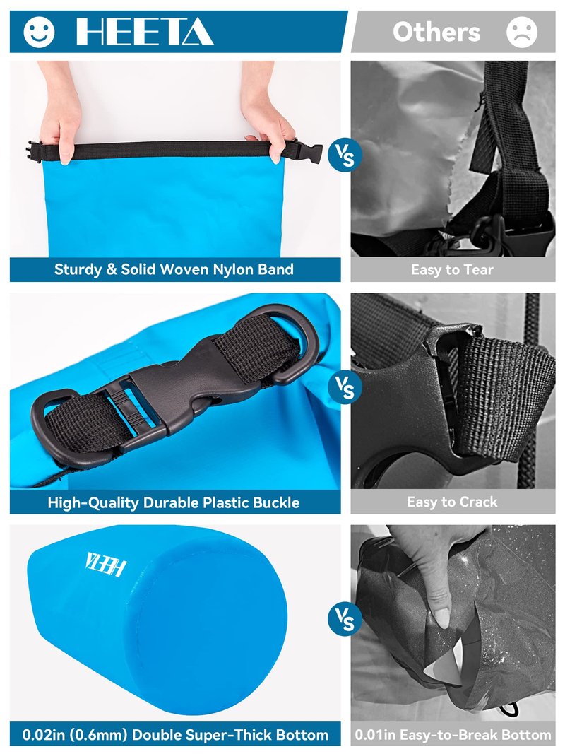 HEETA Waterproof Dry Bag for Women Men, Roll Top Lightweight Dry Storage Bag Backpack with Emergency Whistle for Travel, Kayaking, Boating, Camping, Beach, Cruise Ship Essentials (Blue, 40L)