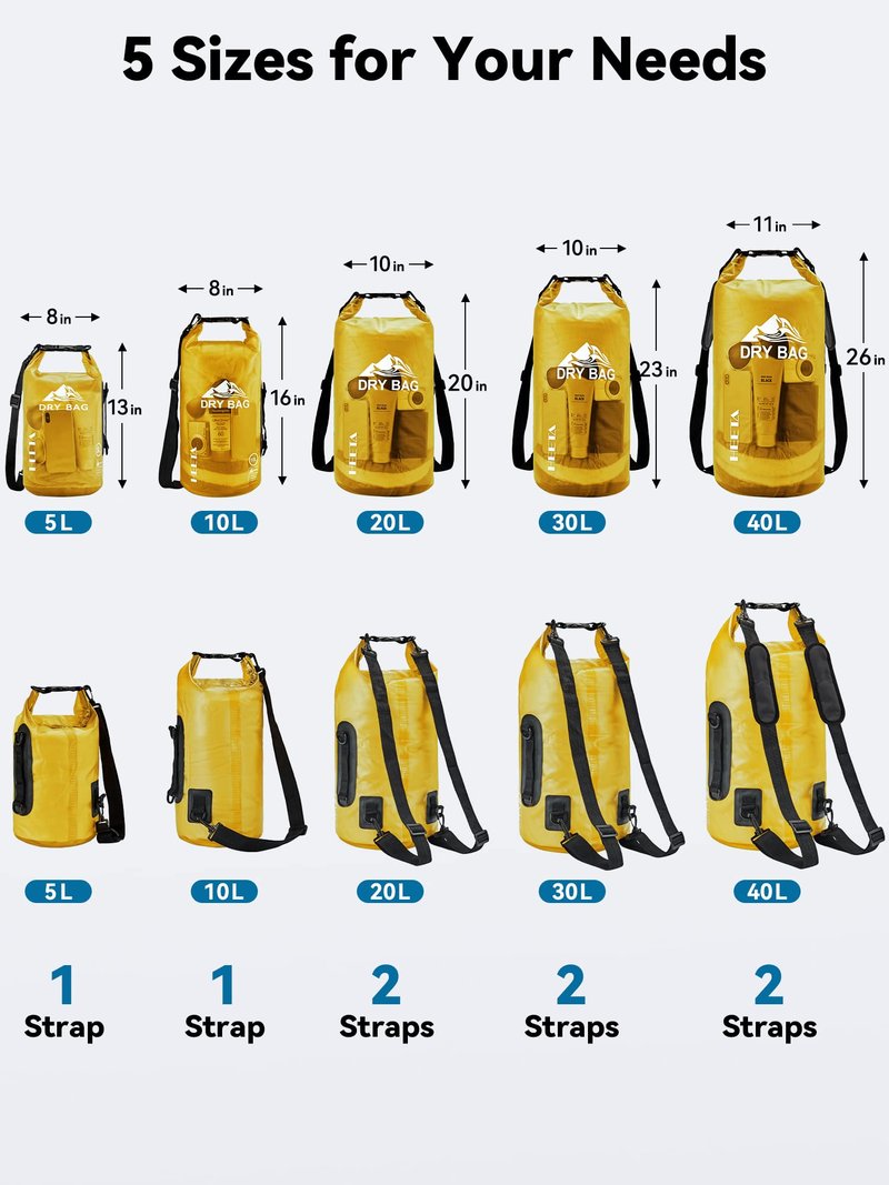 HEETA Dry Bag Waterproof for Women Men, Roll Top Lightweight Dry Storage Bag Backpack with Phone Case for Travel Swimming Boating Kayaking Paddle Board Camping Beach Accessories (Yellow, 40L)