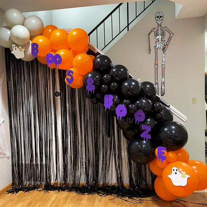 ADOINBY Black White Orange Balloon Arch Kit, 140Pcs Black Orange White Halloween Balloon Garland kit, 18 12 10 5 Inch Different Size Balloons for Halloween Birthday Thanksgiving Day Party Decorations