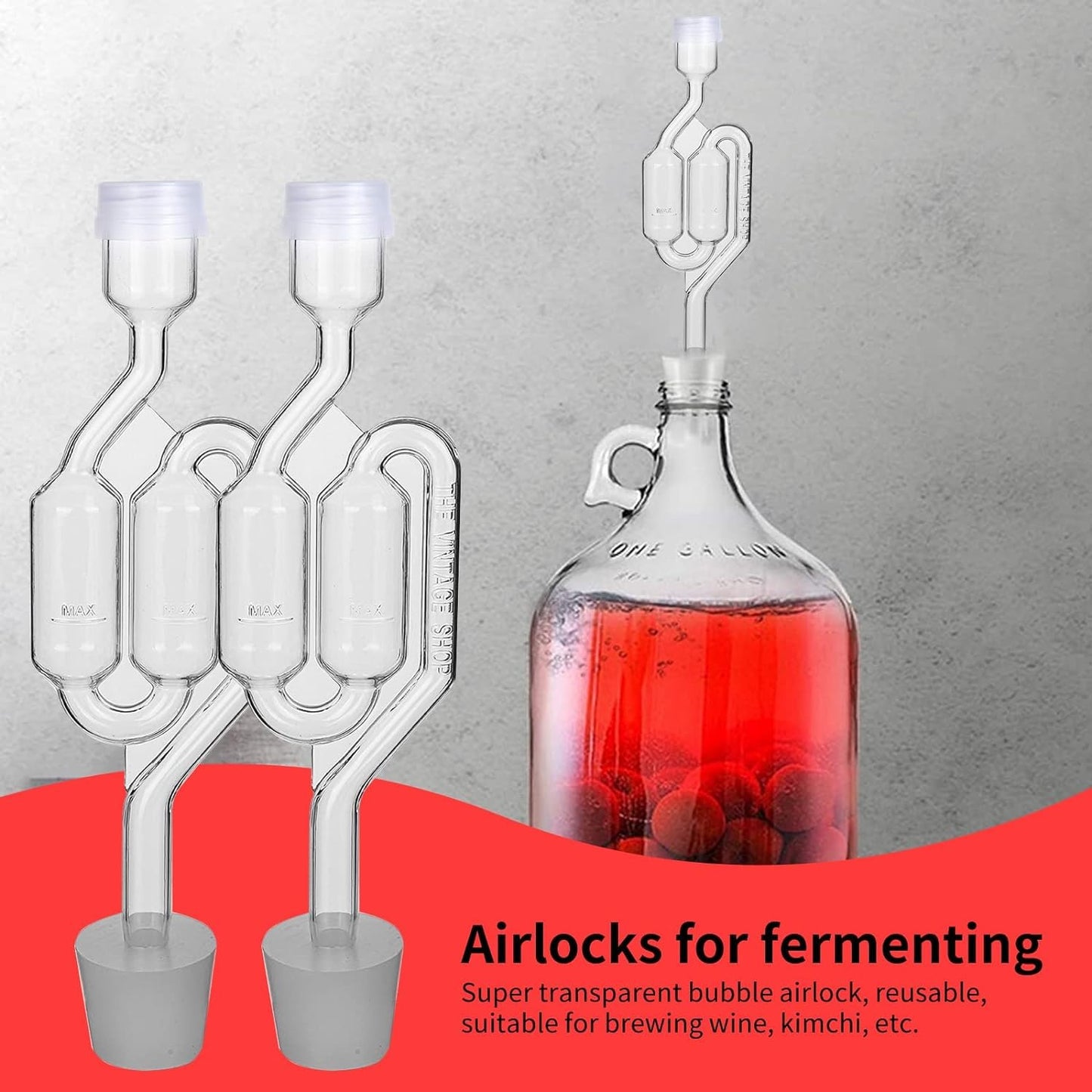 Bubble Airlock Set, 4 Airlocks for Fermenting, 4 Drilling #6 Stoppers and 8 Airlock Grommets, Used for Brewing Wine, Beer, Sauerkraut, Pickles, Etc. Fermentation Bubbler Airlock