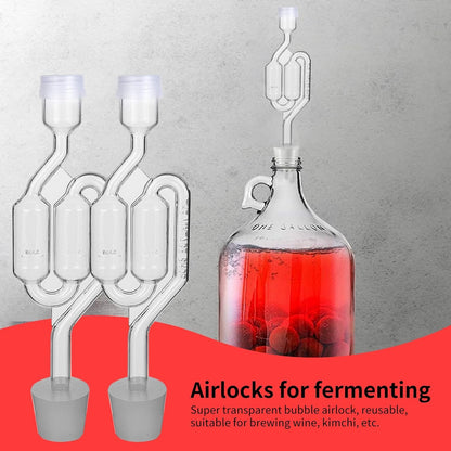 Bubble Airlock Set, 4 Airlocks for Fermenting, 4 Drilling #6 Stoppers and 8 Airlock Grommets, Used for Brewing Wine, Beer, Sauerkraut, Pickles, Etc. Fermentation Bubbler Airlock
