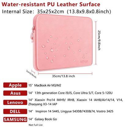 Alfheim Laptop Sleeve Case 14 inch, Waterproof Shock Resistant Fashion Lightweight PU Leather Bag Case for Notebook Tablet iPad（Pink）
