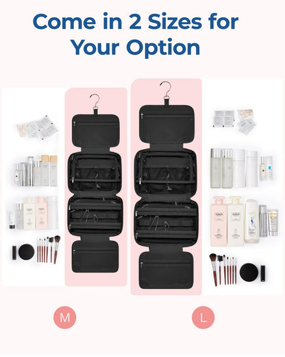 BAGSMART Travel Toiletry Bag with Jewelry Organizer, Hanging Travel Bag for Toiletries, Puffy Makeup Cosmetic Bag Organizer, Carry-on Travel Accessories Essentials, Black-M