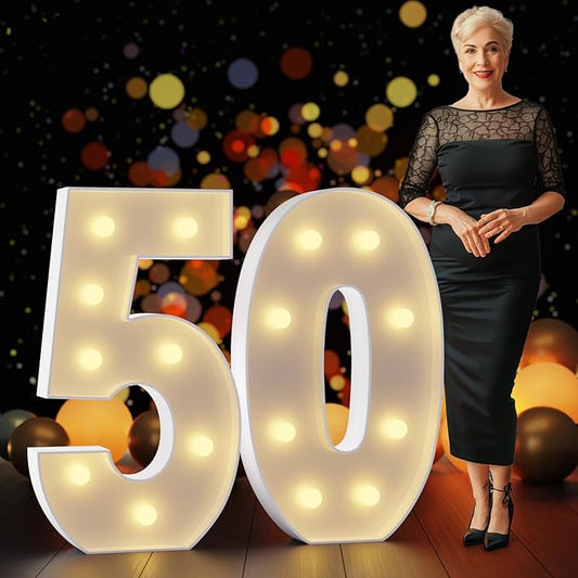 Marquee Numbers 3 Feet Tall Large Light Up Numbers 50th Birthday Decorations Women Men Big Yellow Light Outdoor Anniversary Decorations Balloon Arch Kit Party Backdrop 50