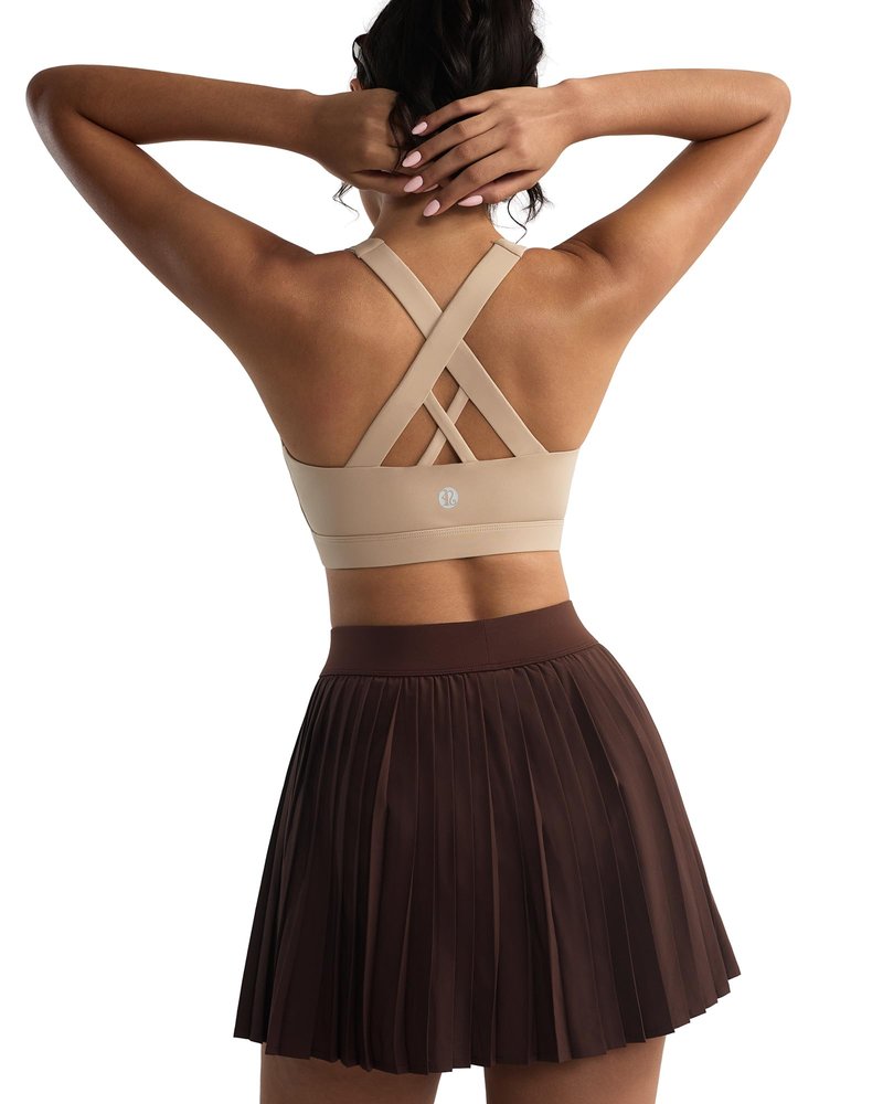 RUNNING GIRL Sports Bra for Women, Criss-Cross Back Padded Strappy Sports Bras Medium Support Yoga Bra with Removable Cups(WX2353 Nude_XS)