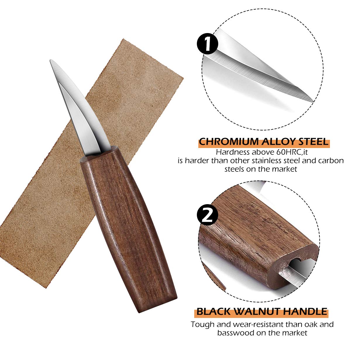 Wood Carving Tools Set,Detail Wood Knife,Hook Carving Knife Kit for Beginners,Trimming Knife for Spoon Bowl Cup Pumpkin Woodwork, Chip Carving Knife Kit,Square Handle Design（6pcs）