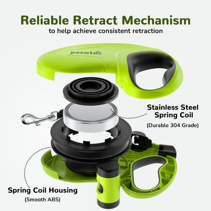 Pecute Retractable Dog Leash with Poo Bag Holder, 10m/32ft Extended dog Leash with 360° Tangle-Free, Anti-Slip Handle and Quick Brake Button, Suitable for Dogs Up to 110lbs/50kg in Weight